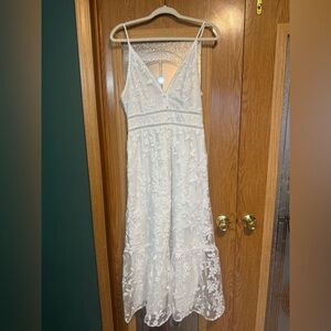 Simplee Apparel Ivory Lace V-Neck Maxi Dress Engagement Cottage Core Fairy